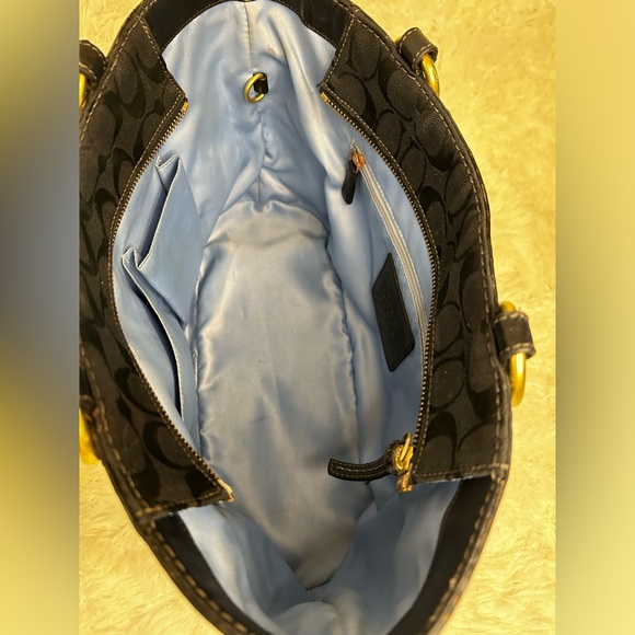 COACH SIGNATURE C GALLERY BLACK SHOULDER TOTE BAG PURSE SATCHEL - Picture 10 of 12